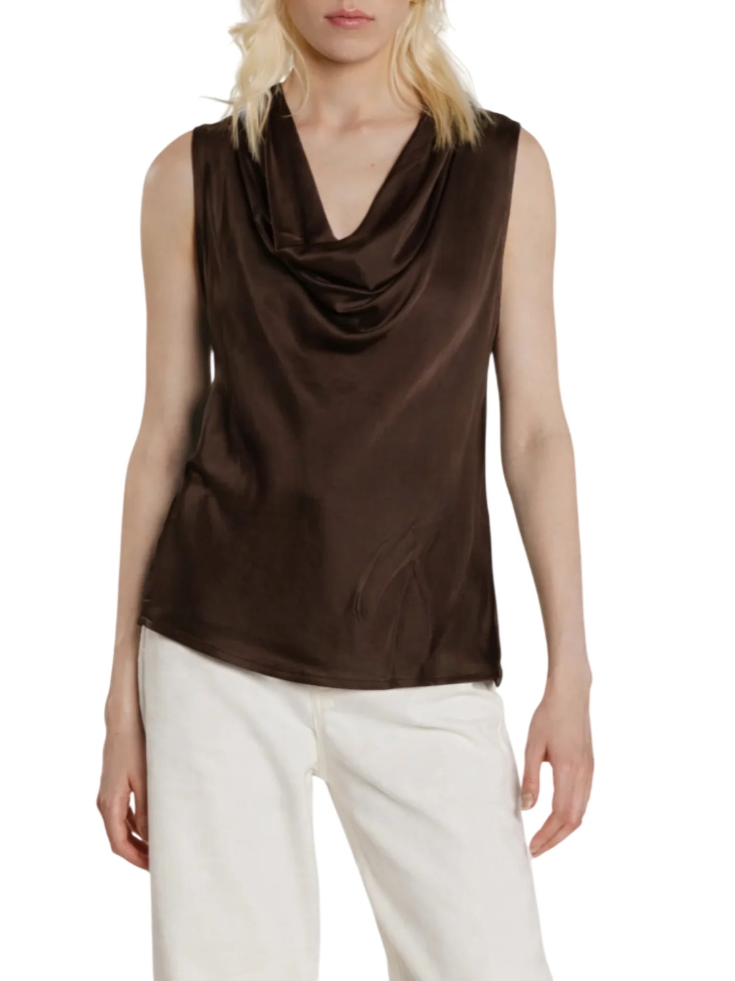 Relish blusa smanicata Wolfy in raso marrone WOLFY 2959 RELISH 