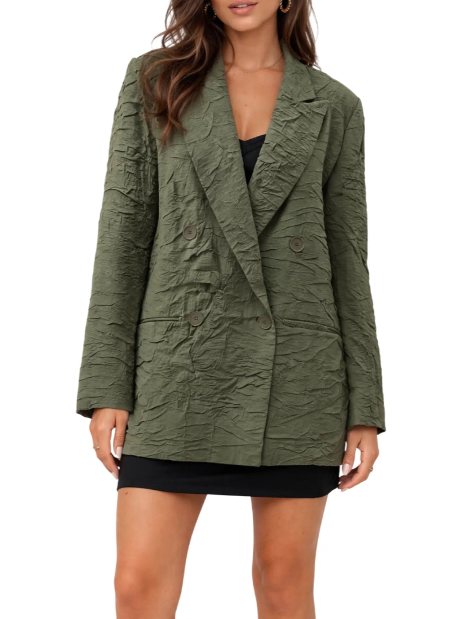 Sandro Ferrone giacca doppiopetto in tessuto increspato verde S23XBFBALACERA MILITARE Sandro FERRONE 