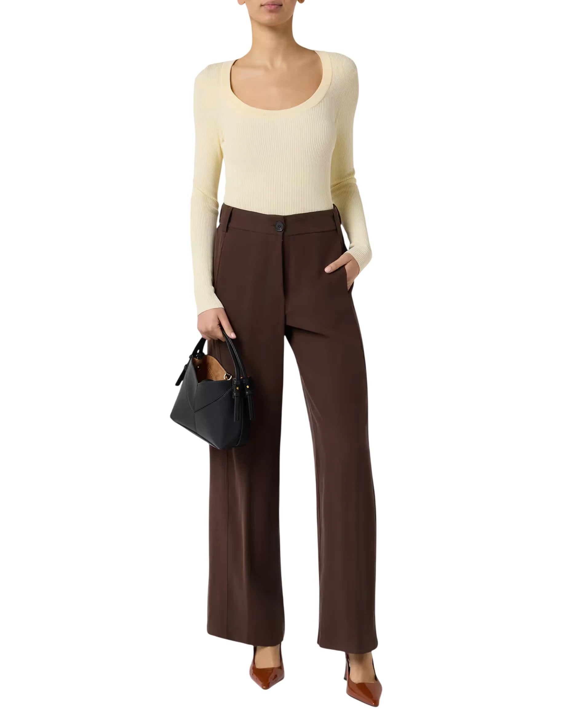 Sandro Ferrone pantaloni donna gamba larga misto viscosa marrone S32XBFMADELEINE MOKA Sandro FERRONE 