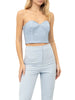 Silence top crop donna con strass celeste