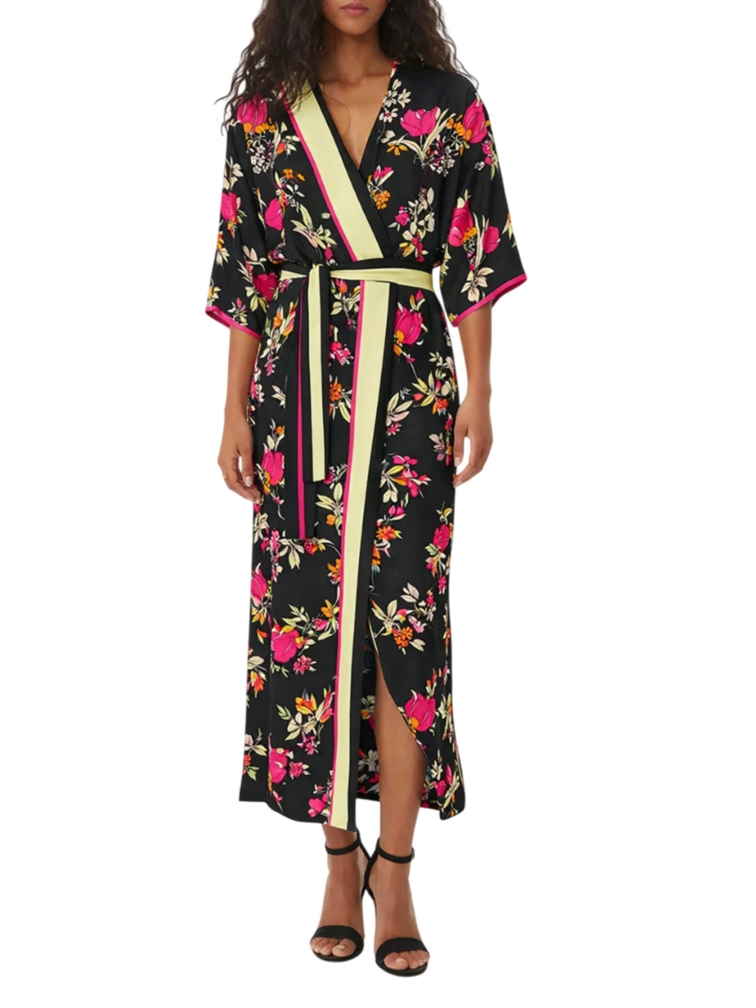Simona Corsellini abito midi kimono in fantasia floreale nero P26CPAB01901 0003 SIMONA CORSELLINI 