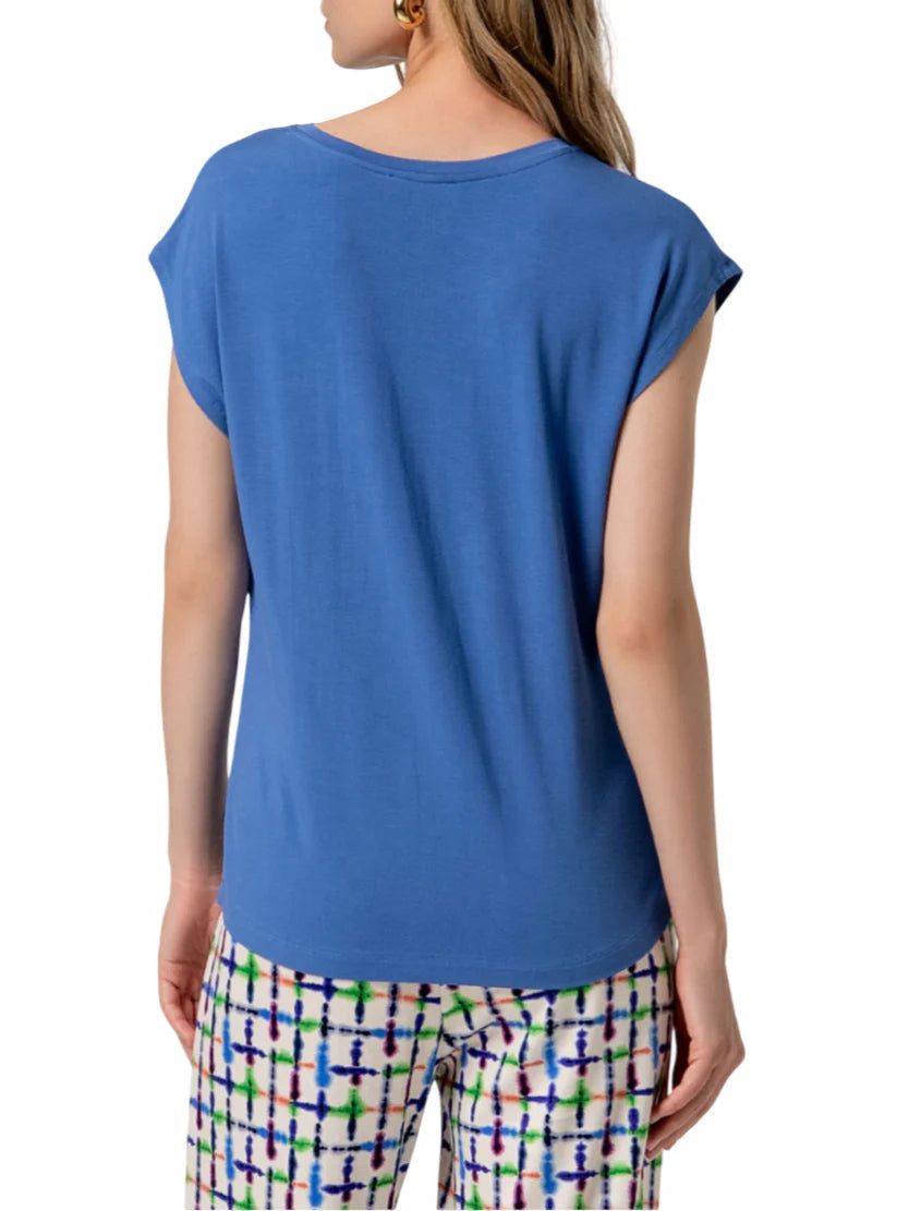 Surkana T-shirt in viscosa scollo a V azzurro 516BABO014 51 SURKANA 