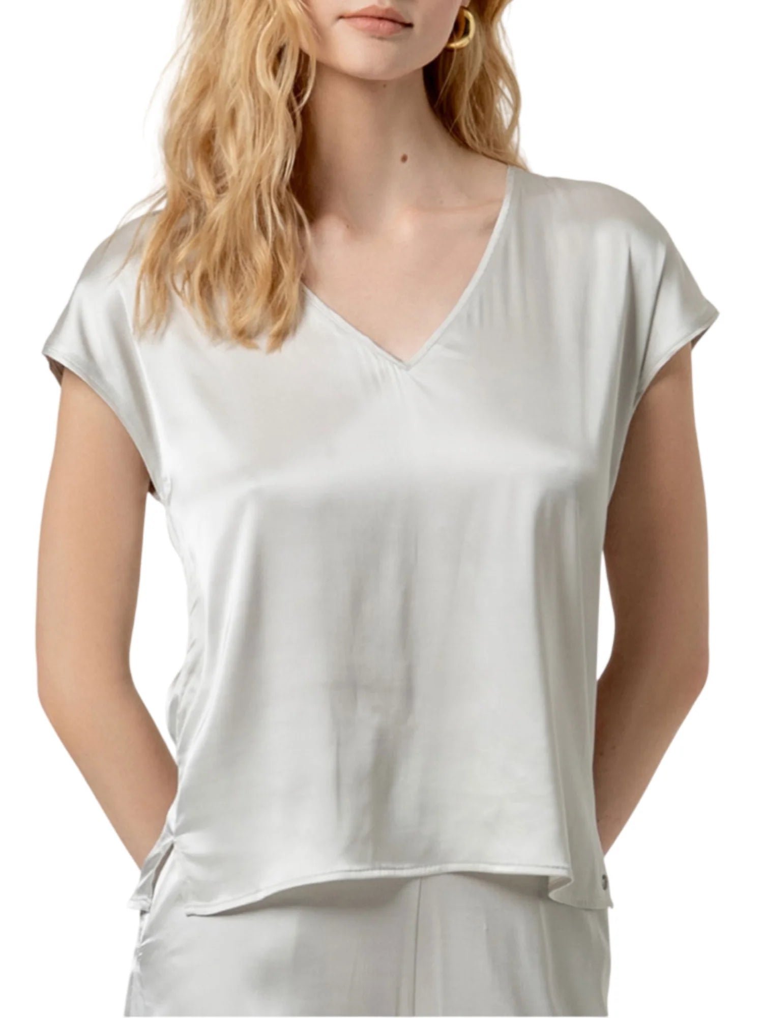 Surkana blusa in raso scollo a grigio perla 516HIEN126 79 SURKANA 
