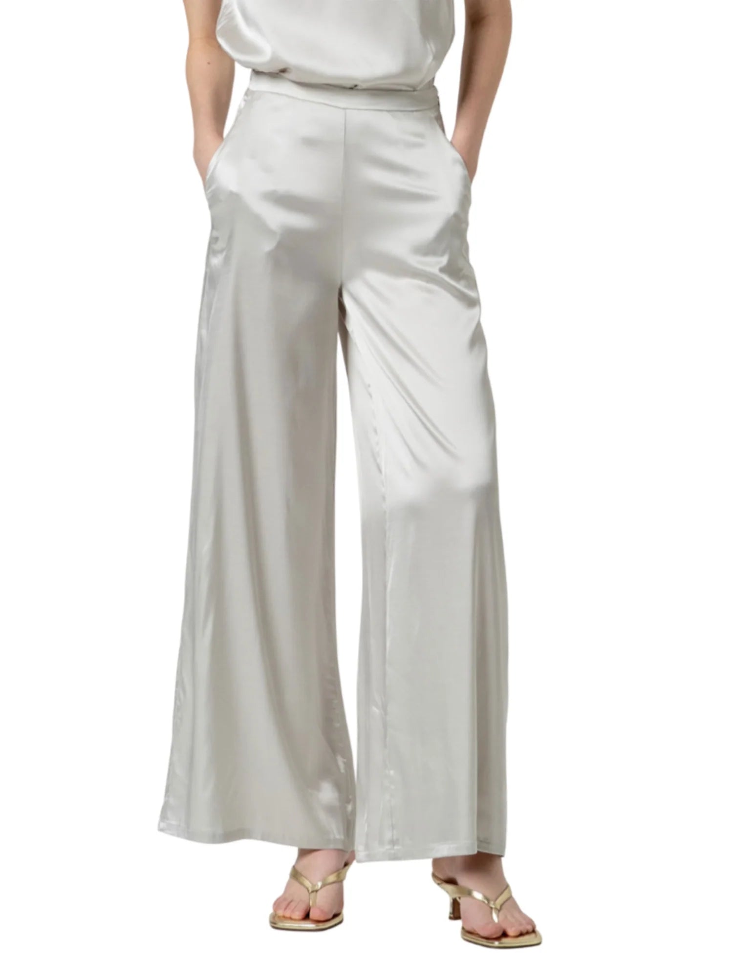 Surkana pantaloni wide leg donna in raso grigio perla 516HIEN523 79 SURKANA 