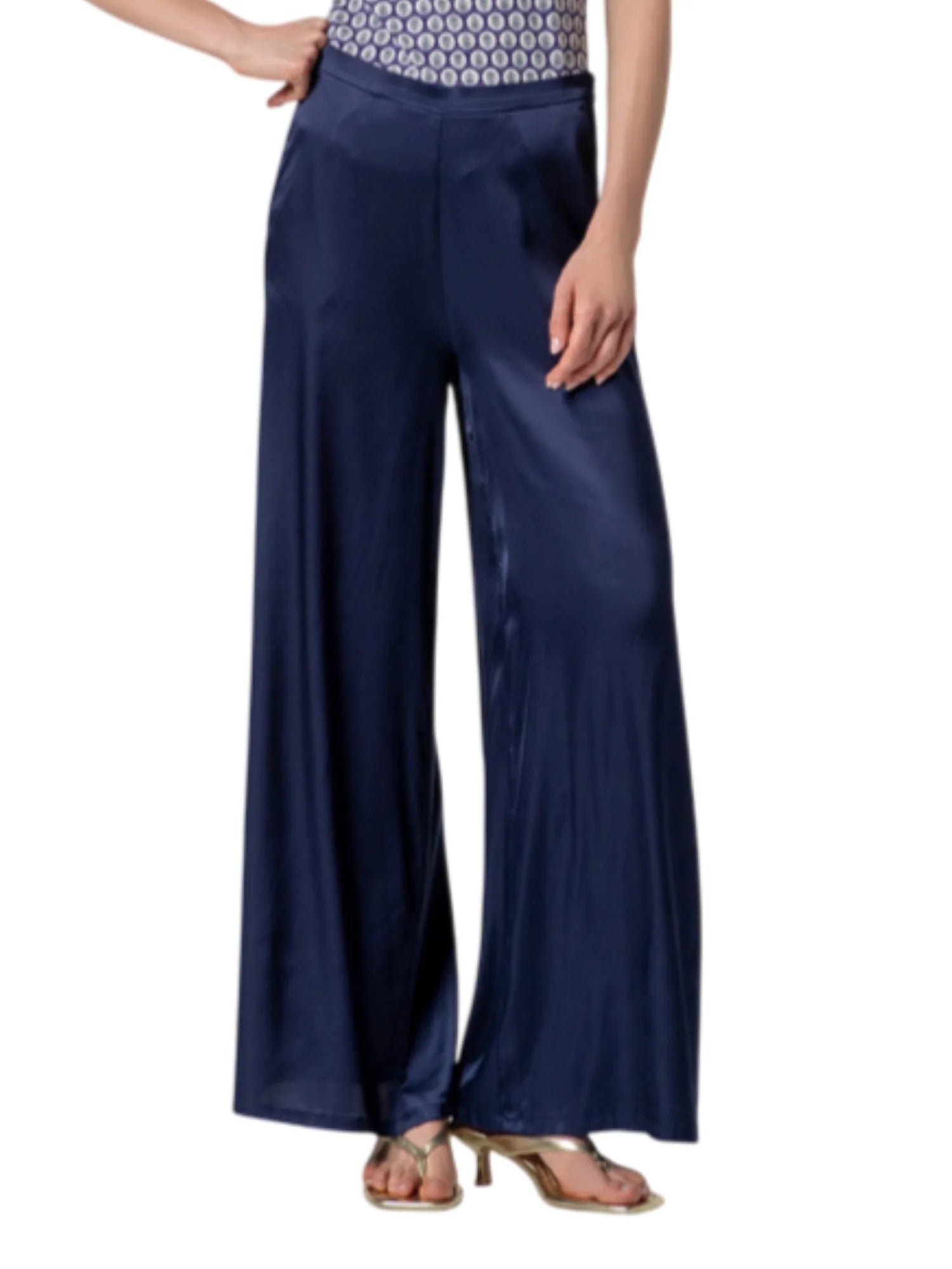 Surkana pantaloni wide leg donna in raso blu 516HIEN523 97 SURKANA 