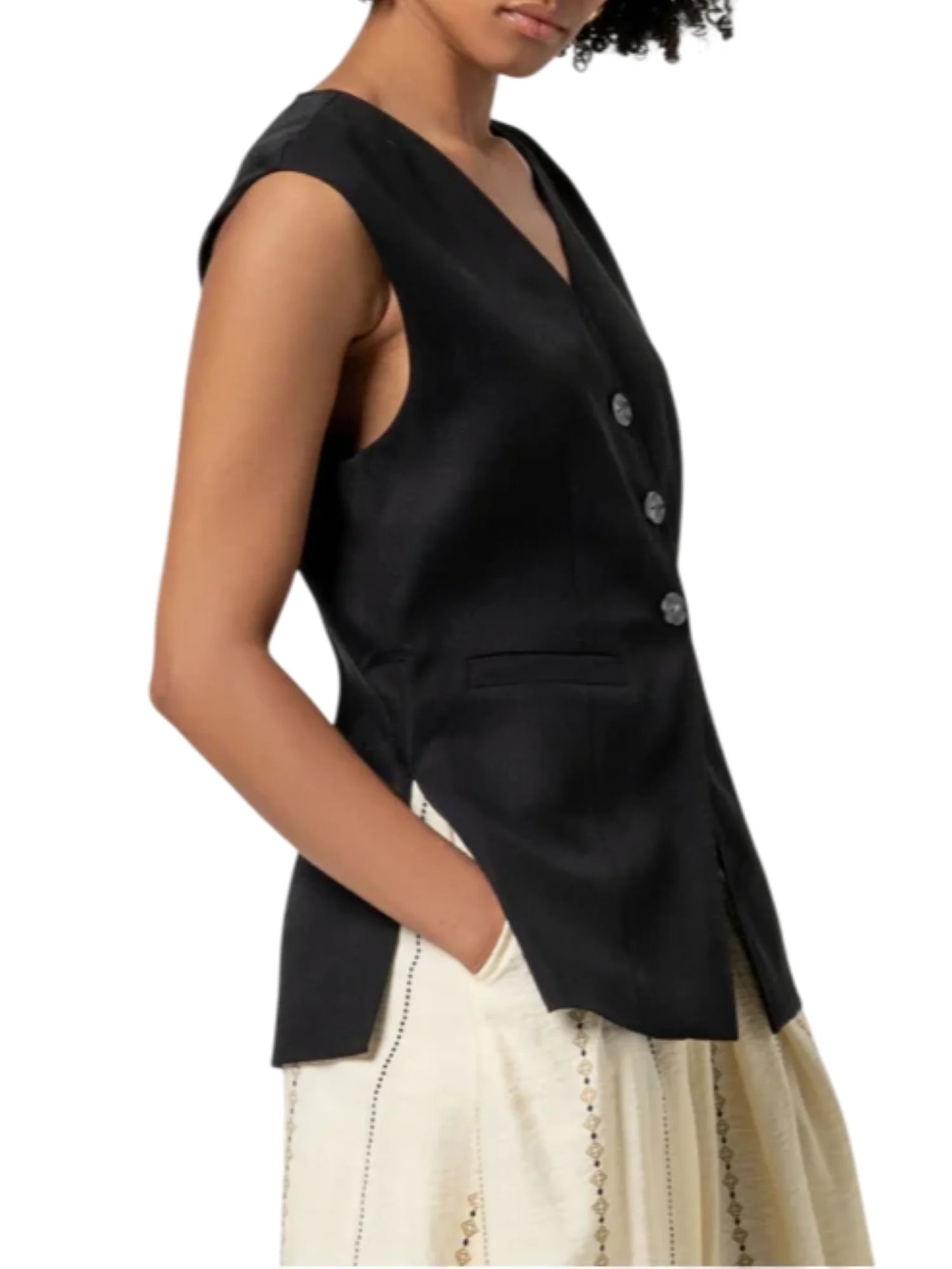 Surkana gilet donna misto lino nero 516HITE323 00 SURKANA 
