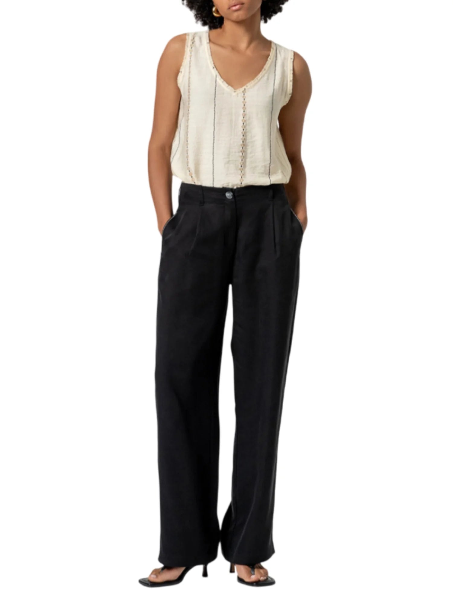 Surkana pantaloni misto lino gamba dritta nero 516HITE525 00 SURKANA 