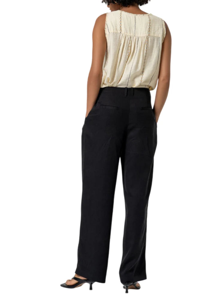 Surkana pantaloni misto lino gamba dritta nero 516HITE525 00 SURKANA 