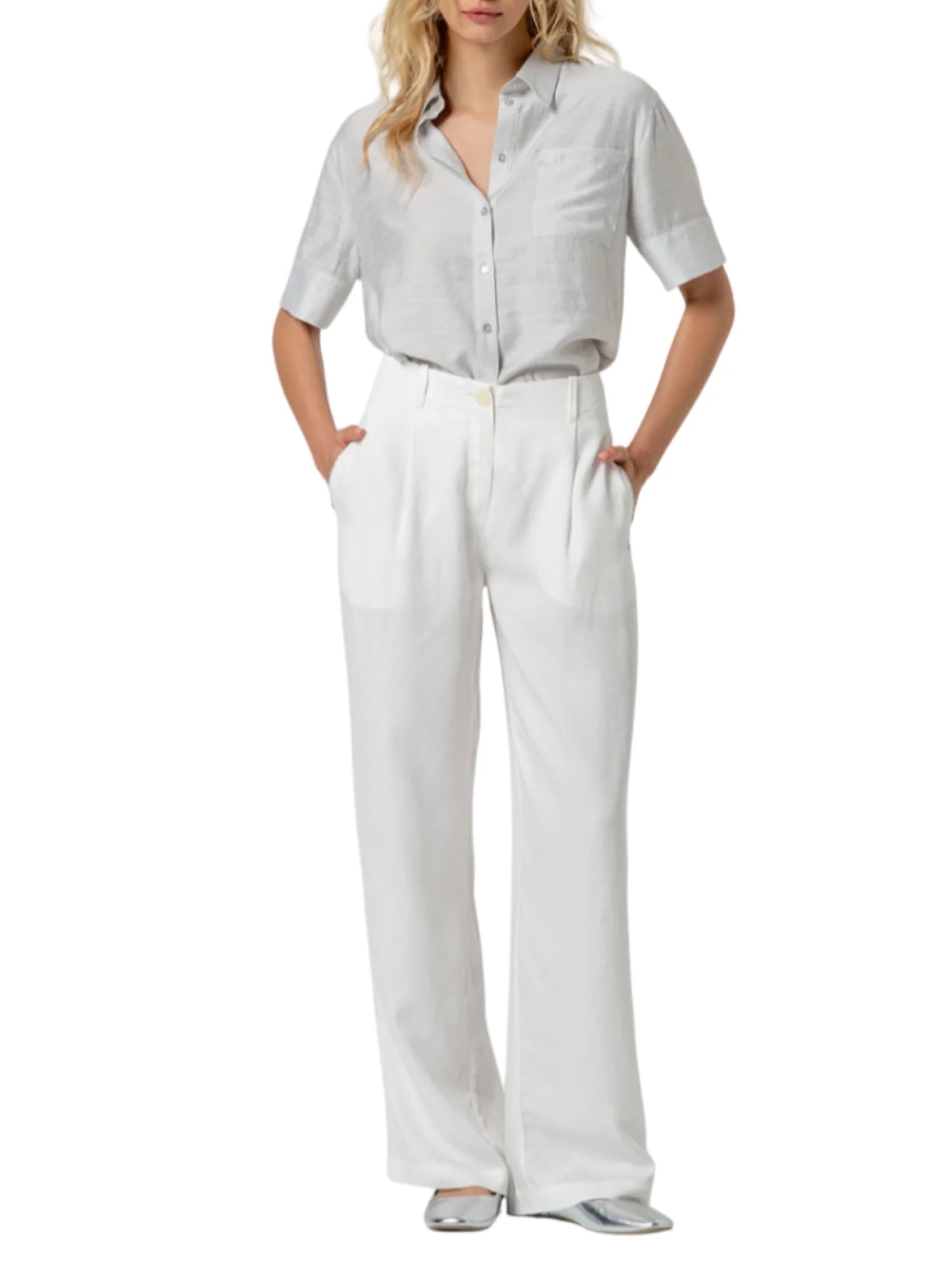 Surkana pantaloni misto lino gamba dritta bianco latte 516HITE525 01 SURKANA 