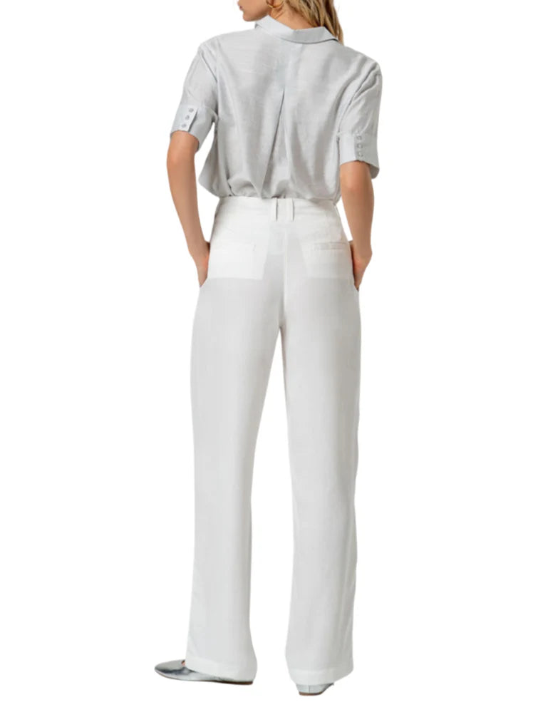 Surkana pantaloni misto lino gamba dritta bianco latte 516HITE525 01 SURKANA 