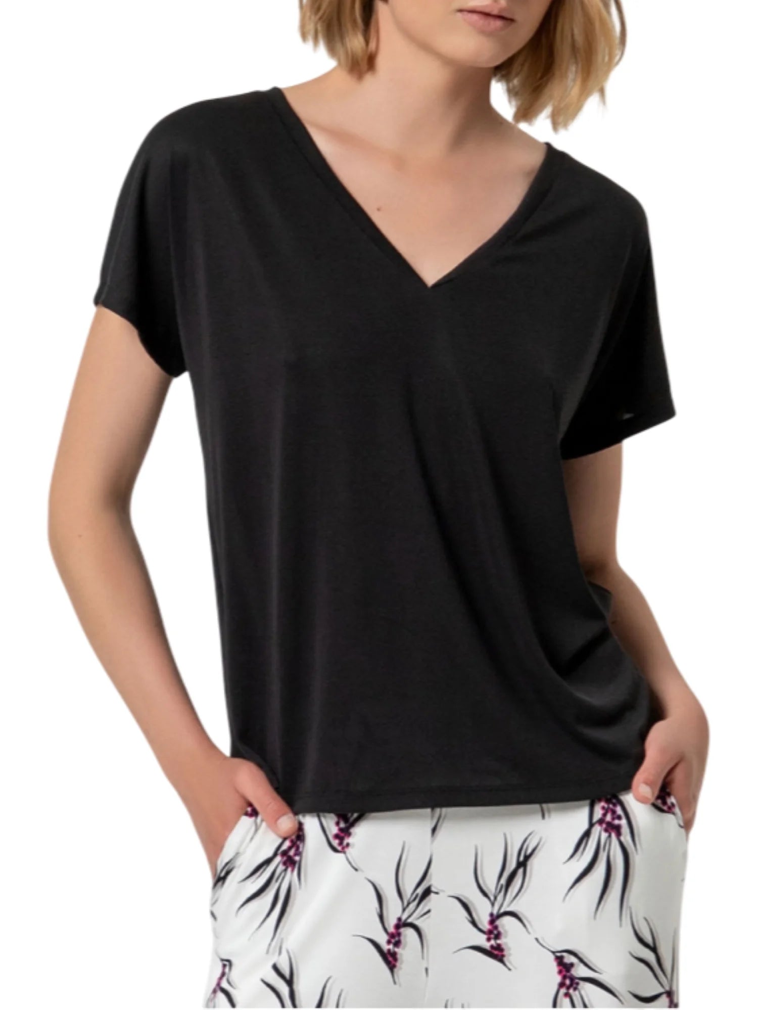 Surkana T-shirt scollo a V donna nero 526BAMO015 00 SURKANA 