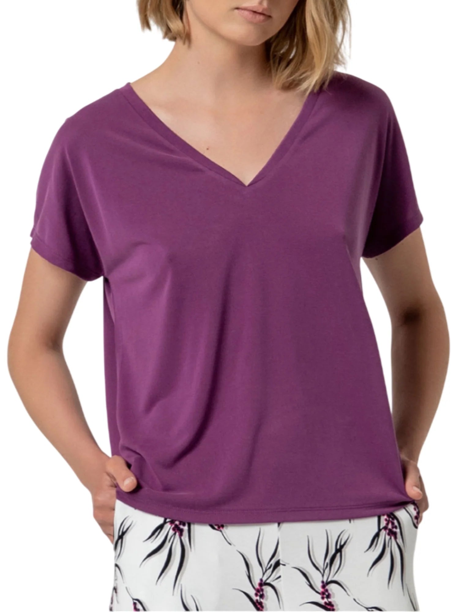 Surkana T-shirt scollo a V donna viola 526BAMO015 43 SURKANA 