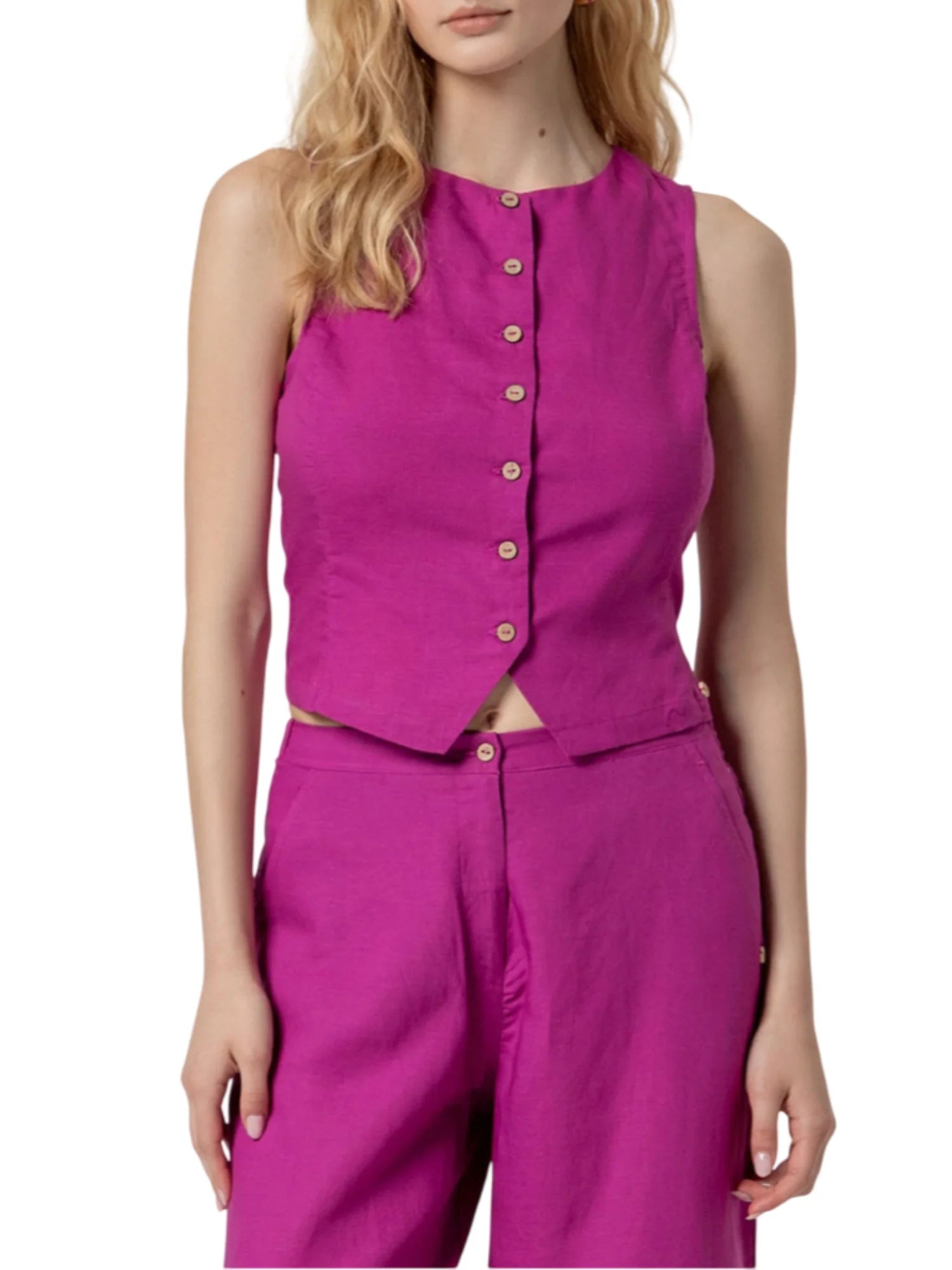 Surkana gilet donna in viscosa e lino fucsia 526NAPE324 32 SURKANA 