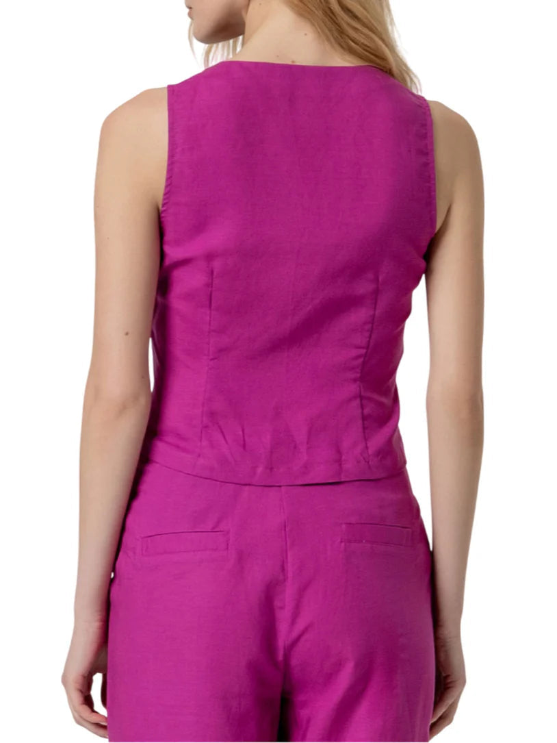 Surkana gilet donna in viscosa e lino fucsia 526NAPE324 32 SURKANA 