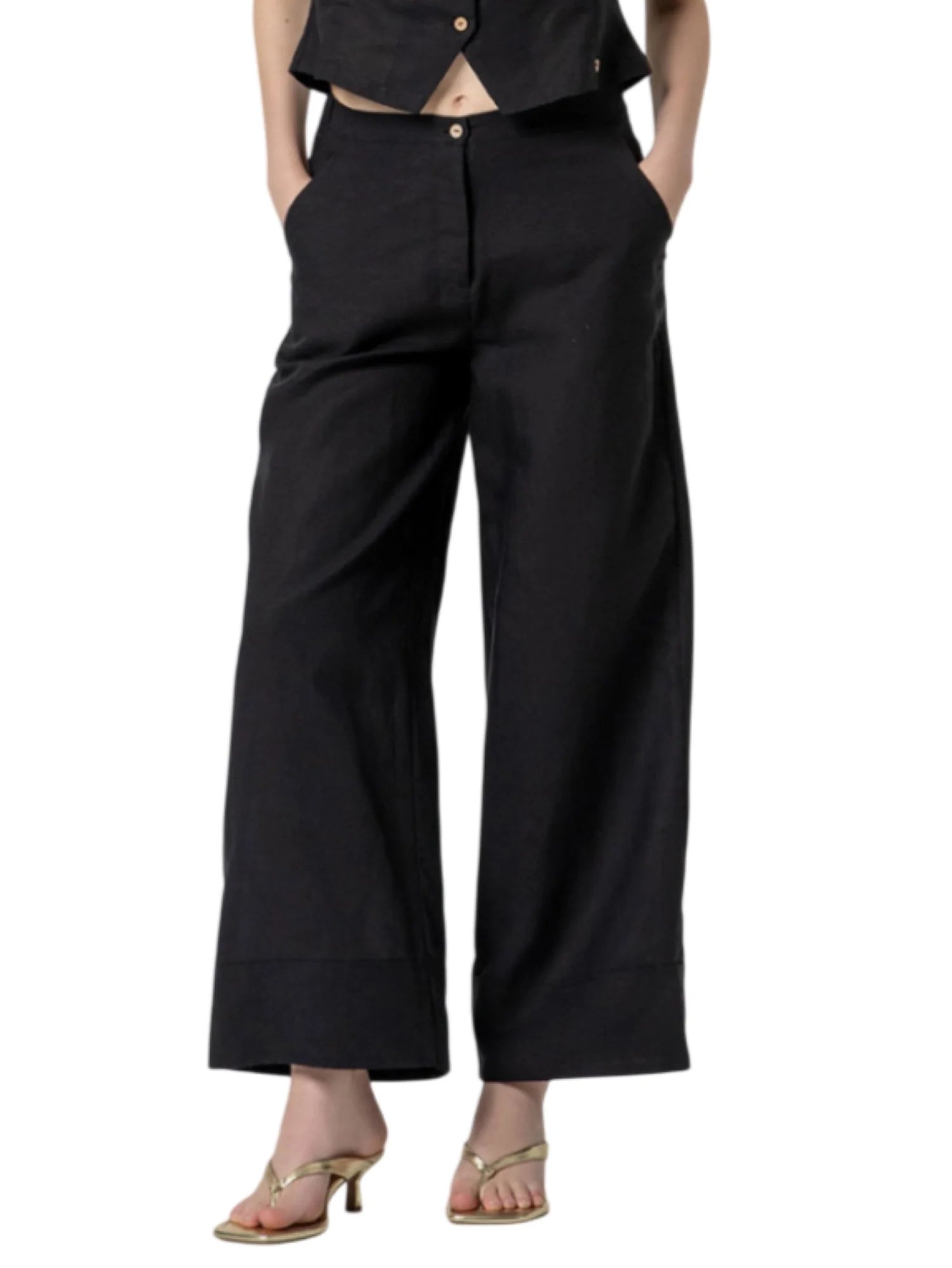 Surkana pantaloni gamba larga misto lino nero 526NAPE525 00 SURKANA 