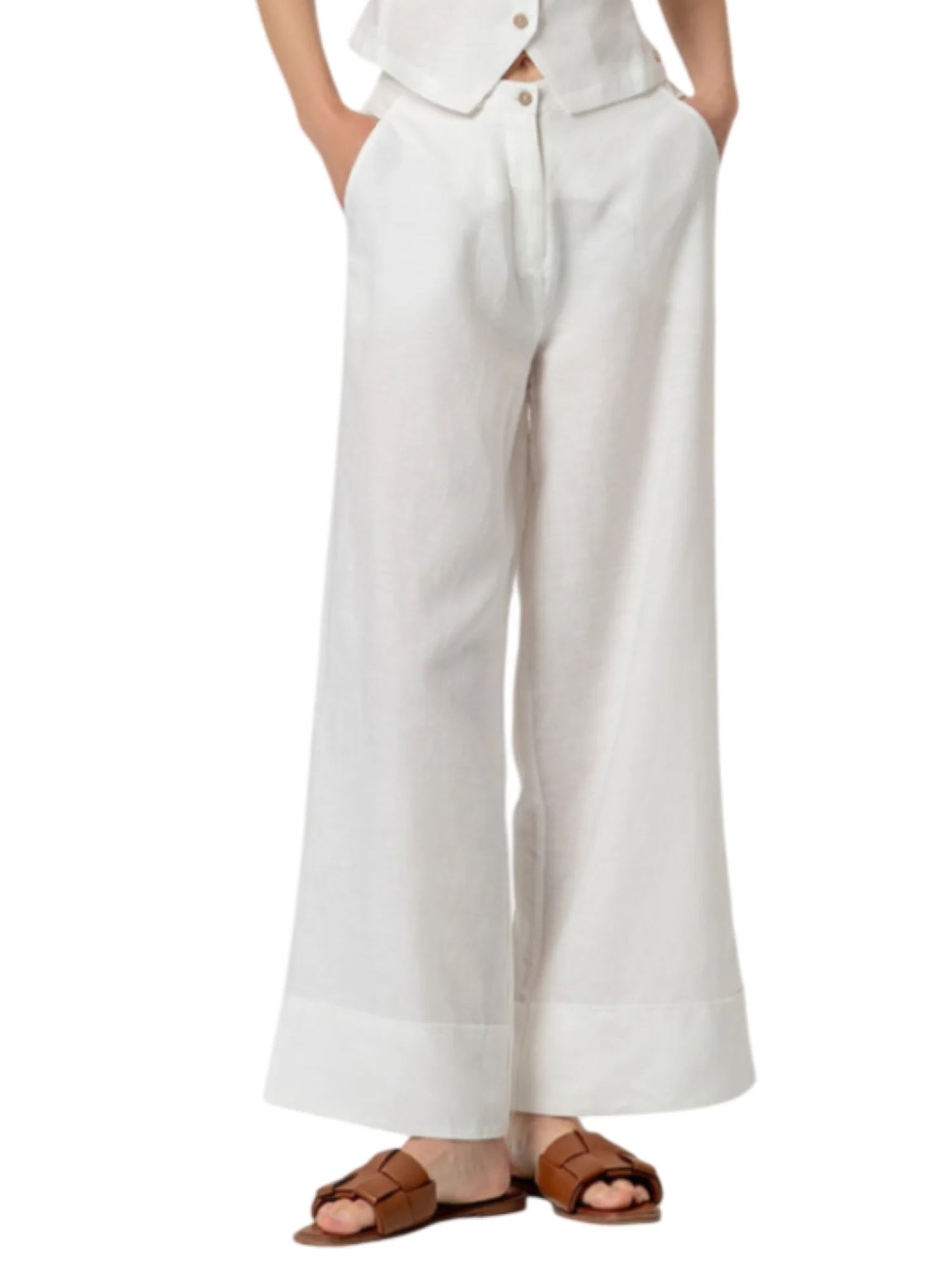 Surkana pantaloni gamba larga misto lino panna 526NAPE525 01 SURKANA 
