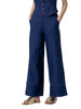 Surkana pantaloni gamba larga misto lino blu