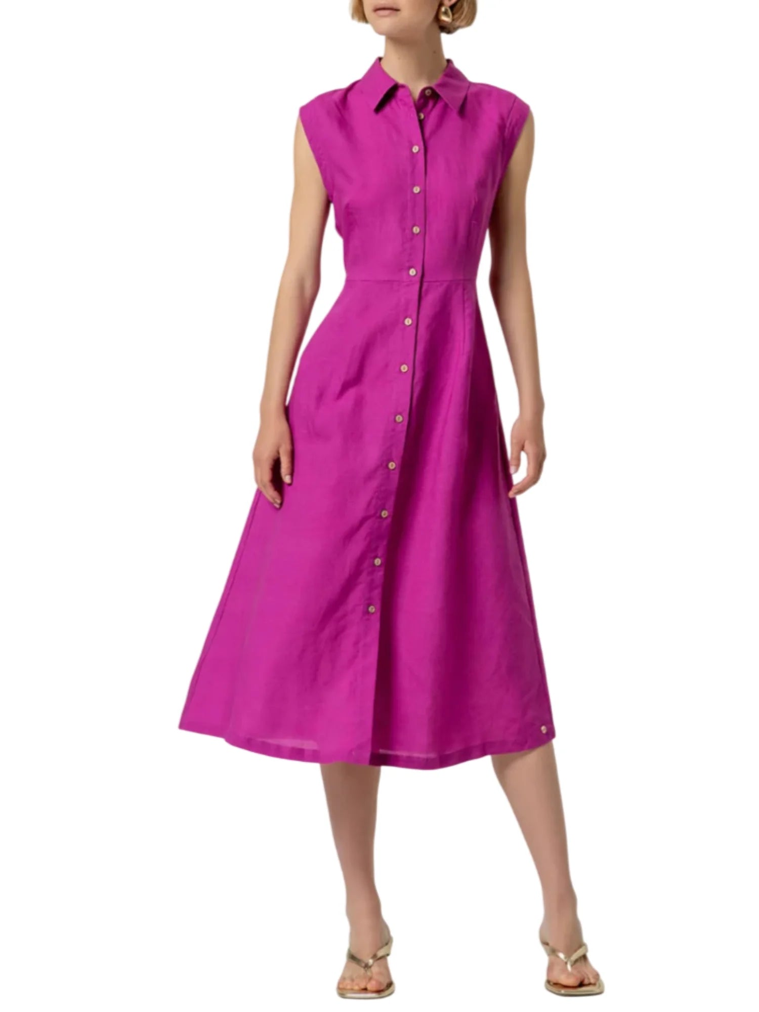 Surkana abito midi chemisier misto lino fucsia 526NAPE728 32 SURKANA 
