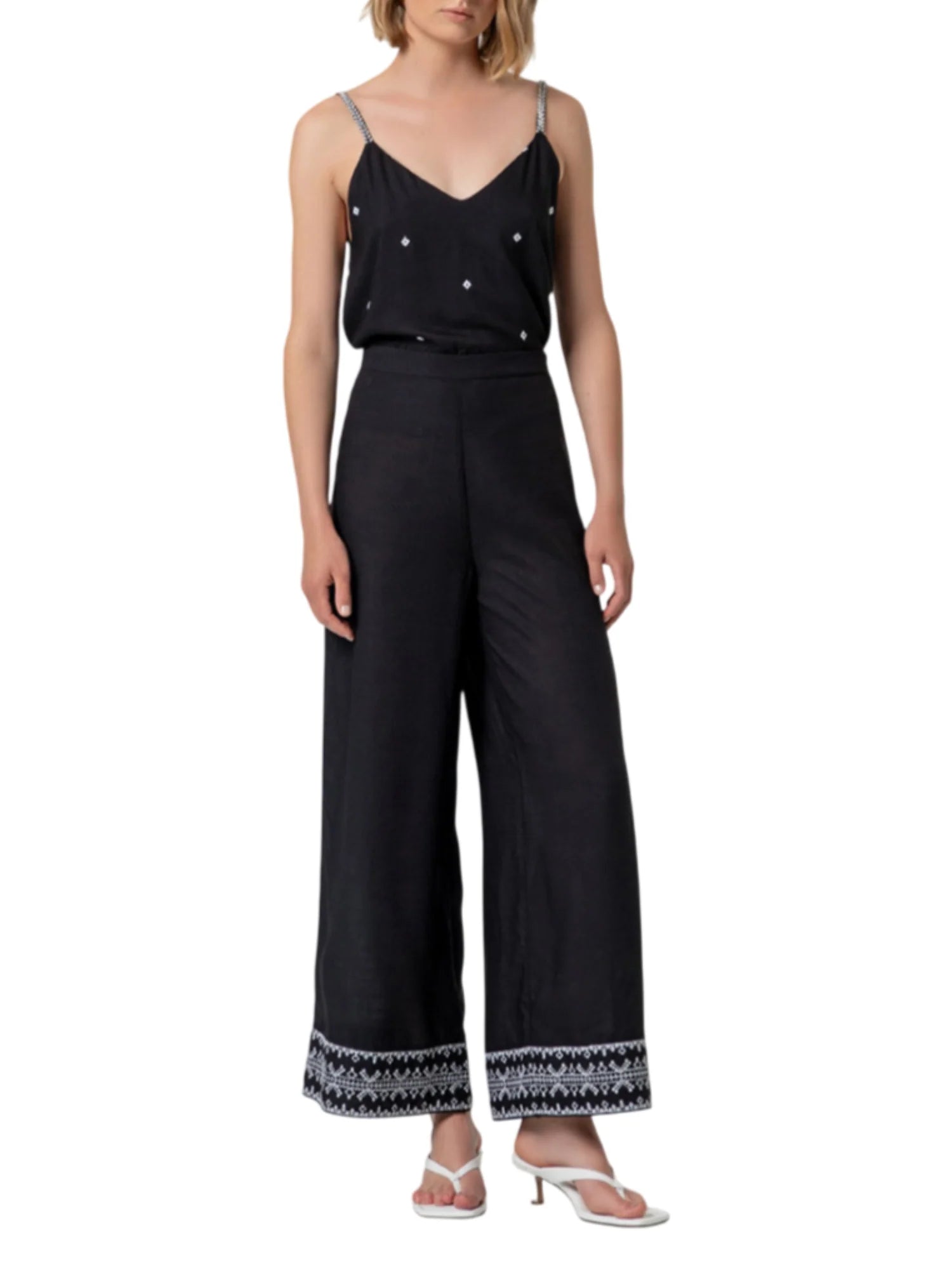 Surkana pantaloni wide leg con ricami nero 526UTEM524 00 SURKANA 
