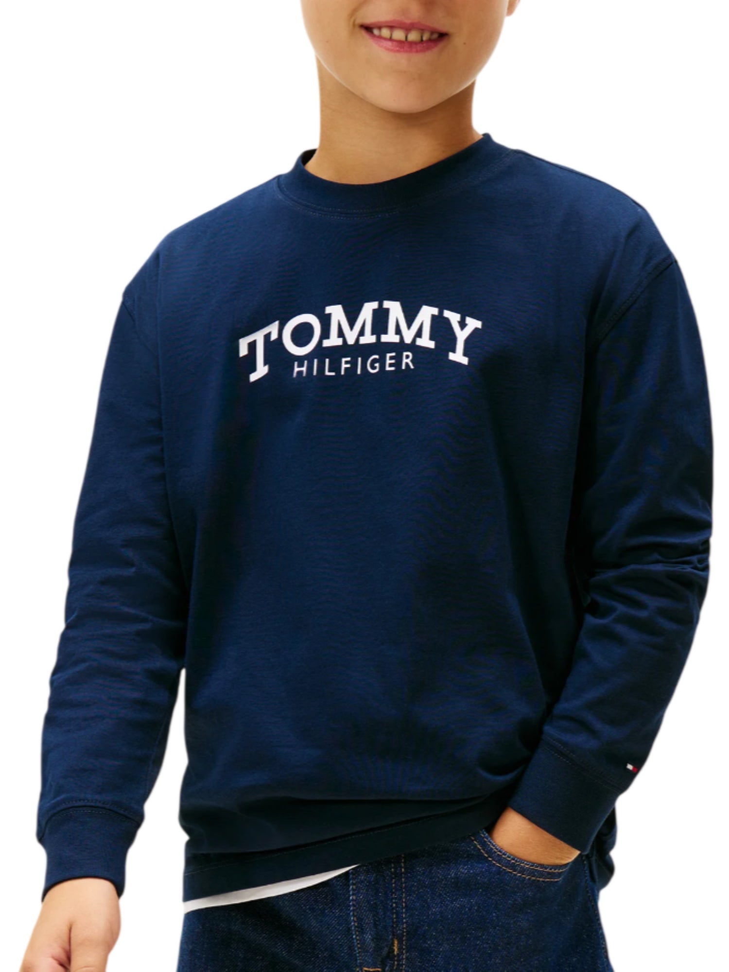 Tommy Hilfiger T-shirt manica lunga bambino con logo blu KB0KB10052 C1G Tommy Hilfiger 