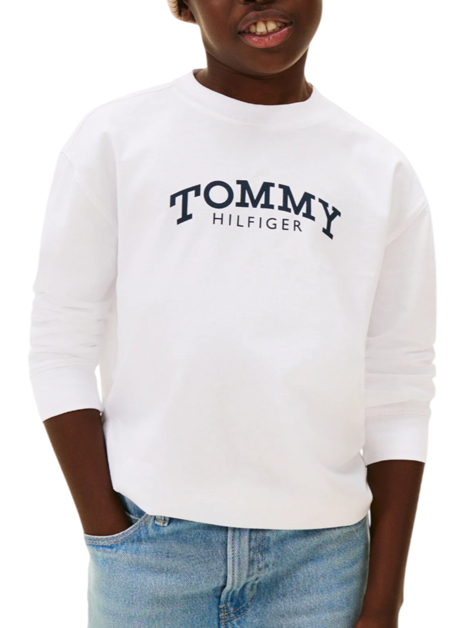Tommy Hilfiger T-shirt manica lunga bambino con logo bianco KB0KB10052 YBR Tommy Hilfiger 