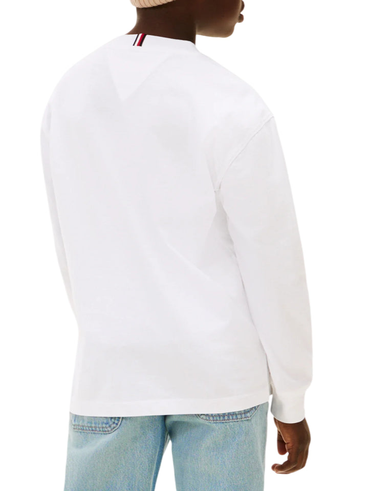 Tommy Hilfiger T-shirt manica lunga bambino con logo bianco KB0KB10052 YBR Tommy Hilfiger 