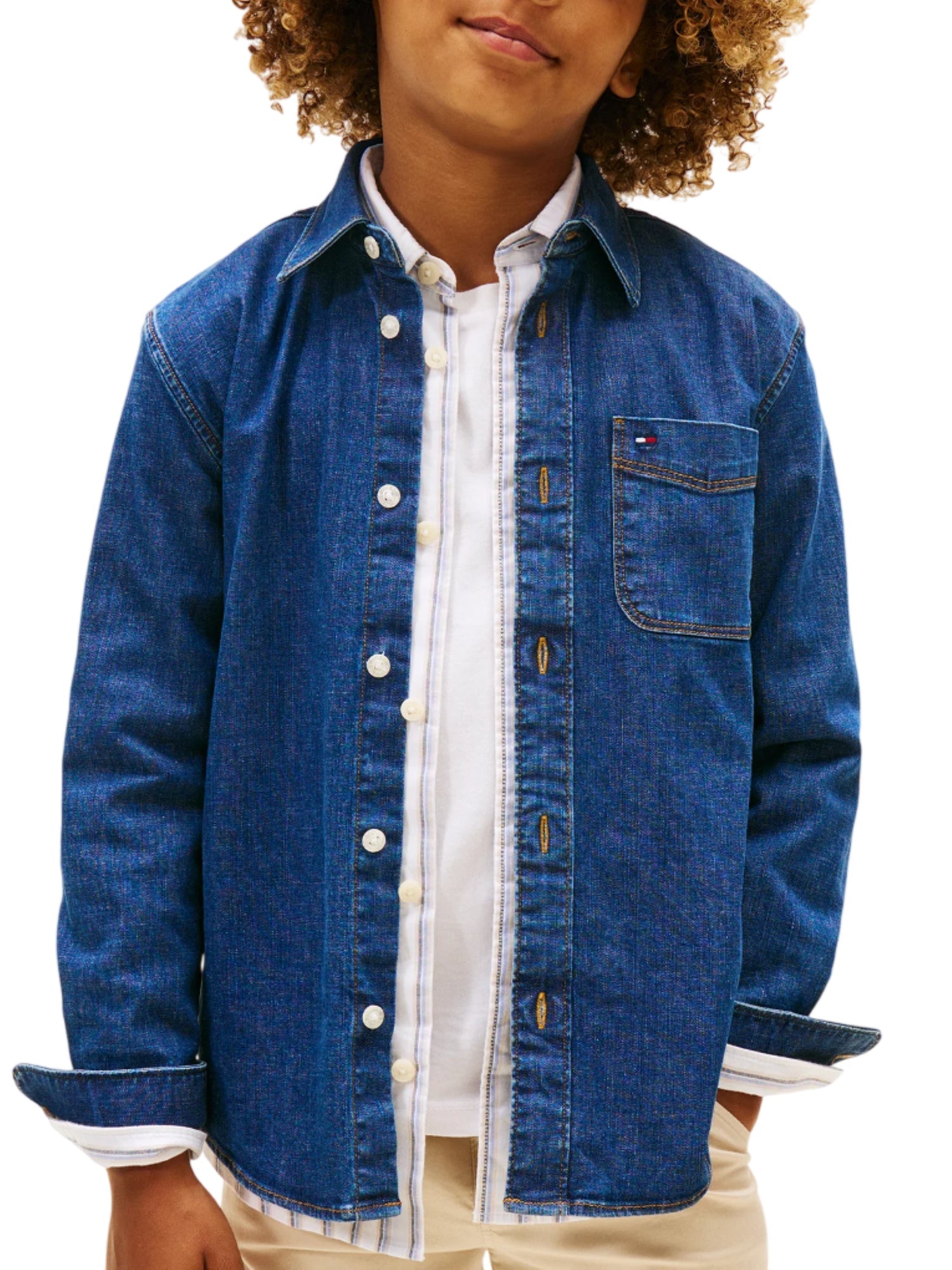 Tommy Hilfiger camicia in denim bambino lavaggio blu KB0KB10069 1CD Tommy Hilfiger 