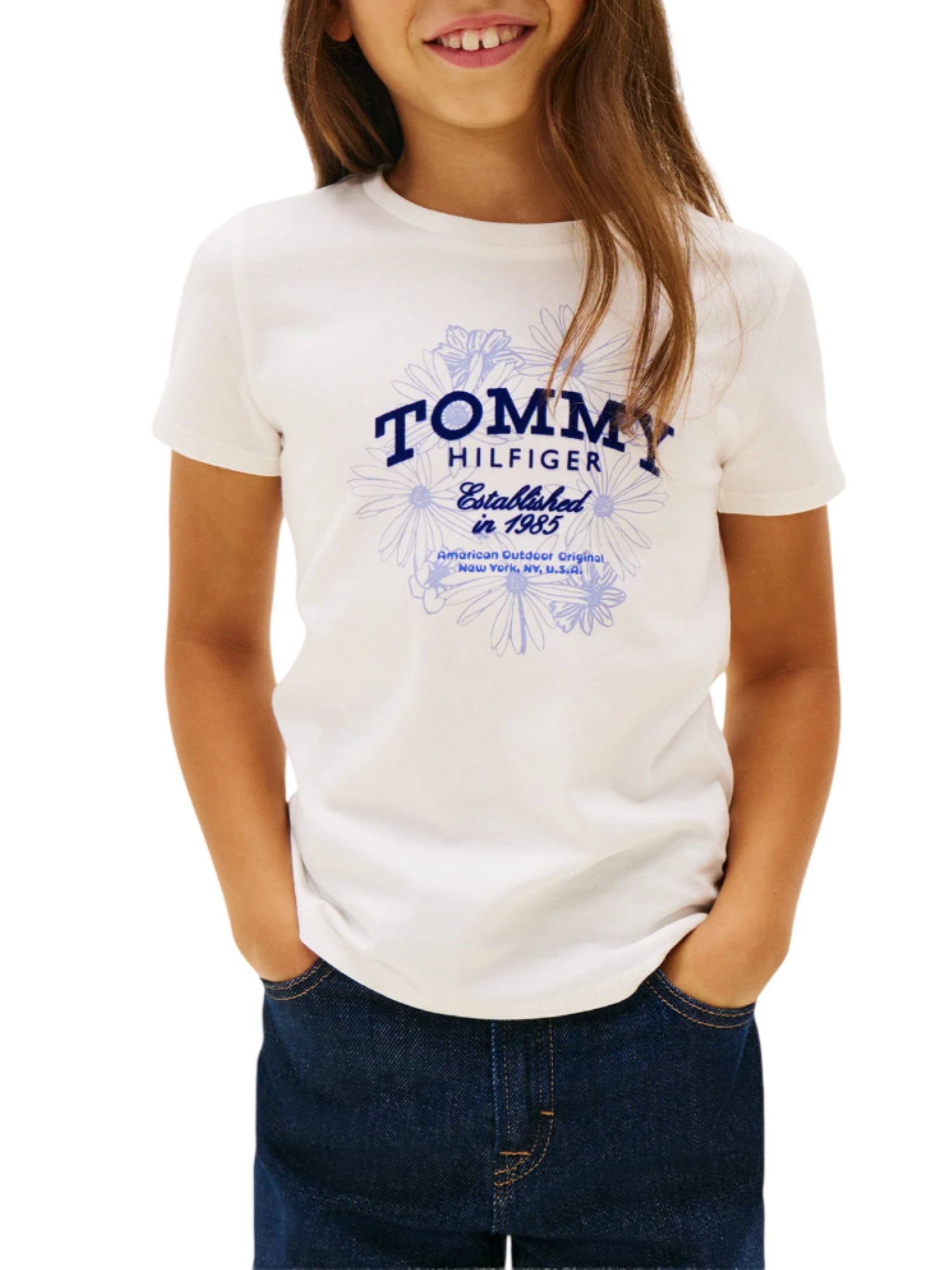 Tommy Hilfiger T-shirt bambina con logo flock panna KG0KG09257 YBH Tommy Hilfiger 