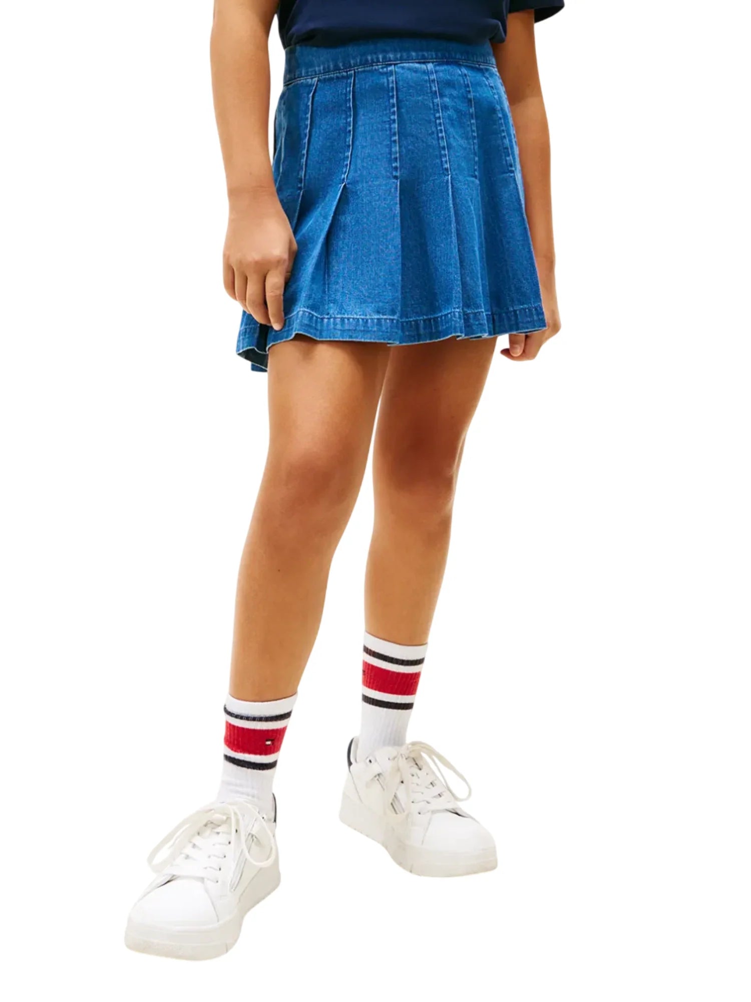 Tommy Hilfiger gonna a pieghe bambina in denim lavaggio blu KG0KG09341 1CD Tommy Hilfiger 