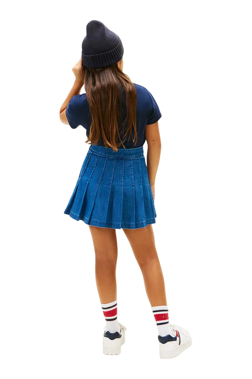 Tommy Hilfiger gonna a pieghe bambina in denim lavaggio blu KG0KG09341 1CD Tommy Hilfiger 