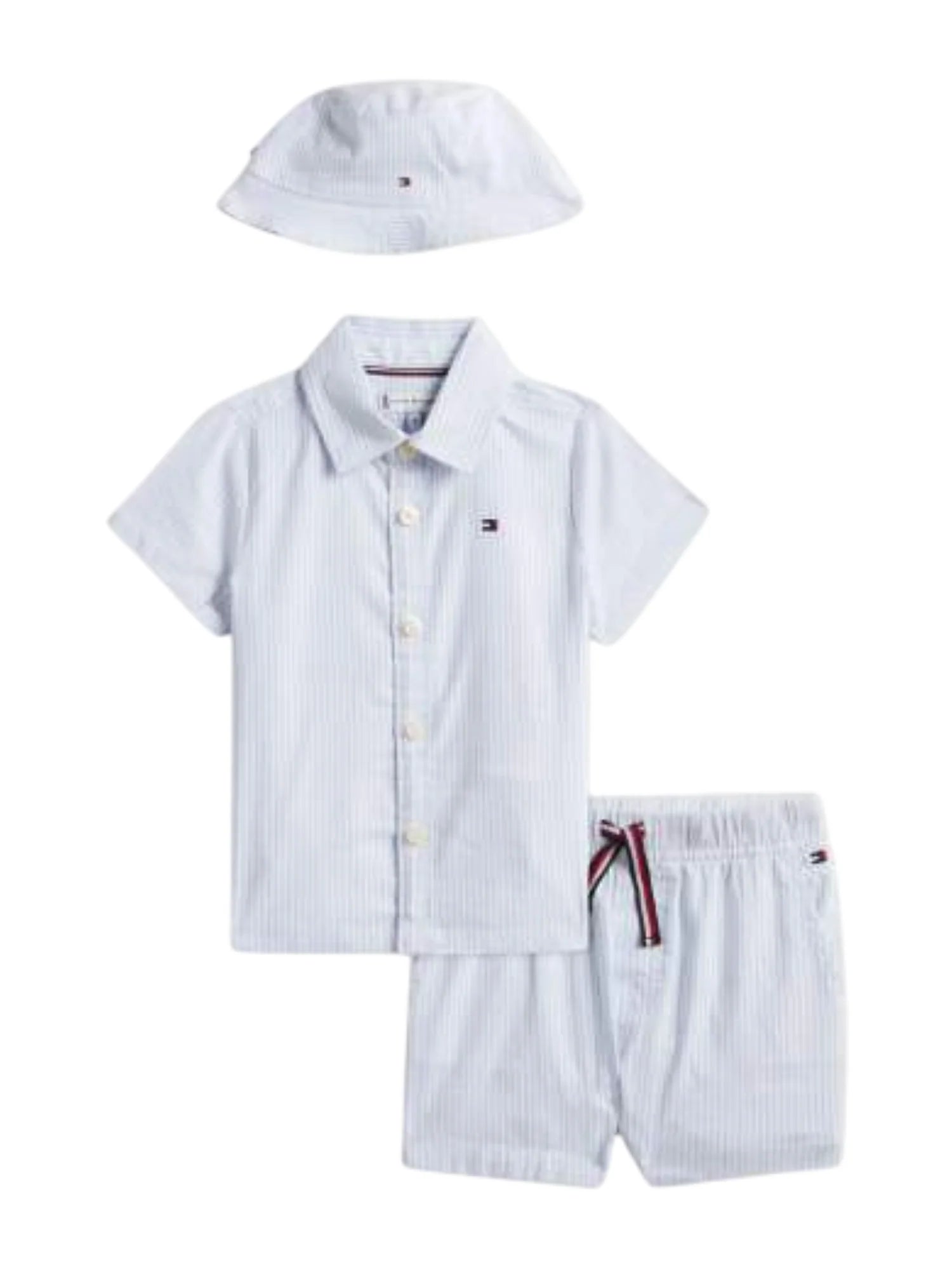 Tommy Hilfiger completo neonato camicia shorts cappello celeste bianco KN0KN02376 0A4 Tommy Hilfiger 