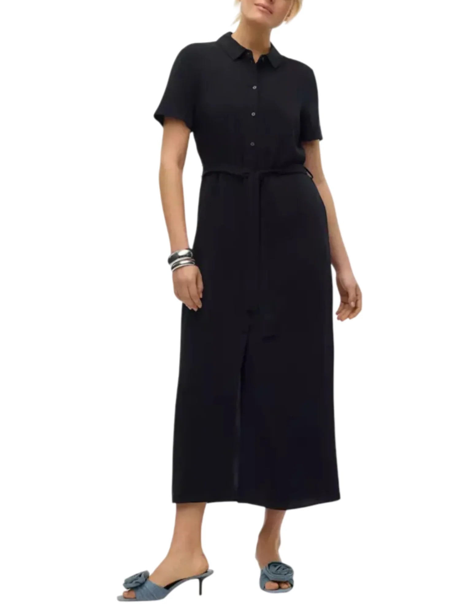 Vero Moda abito midi chemisier con cintina nero 10297365 NAVY BLAZER VERO MODA 
