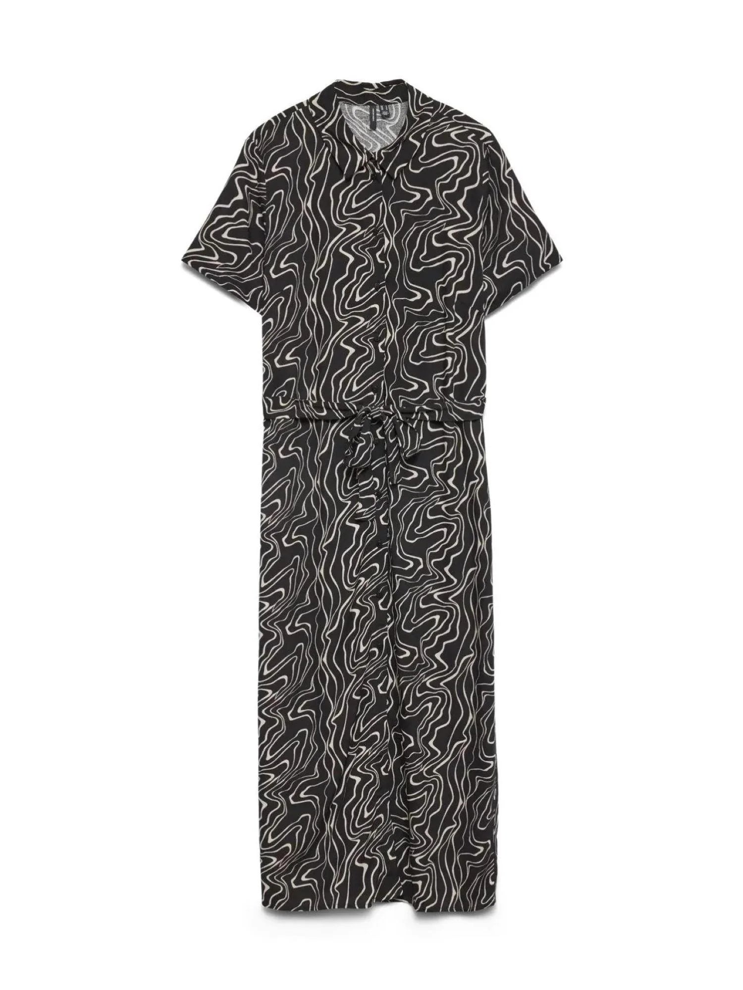 Vero Moda abito corto chemisier donna in fantasia nero beige 10302043 BLACK DANA VERO MODA 