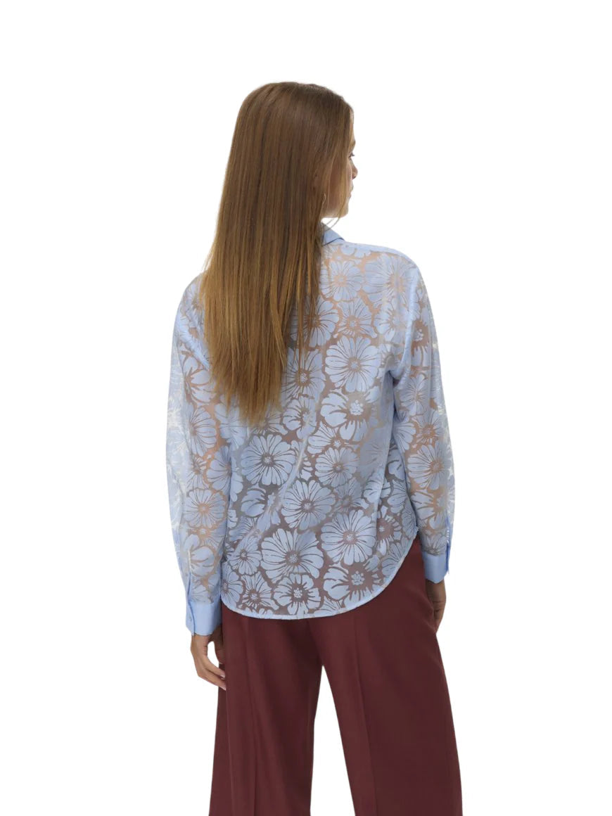 Vero Moda camicia donna in organza trama floreale celeste 10340599 BRUNNERA BLUE VERO MODA 