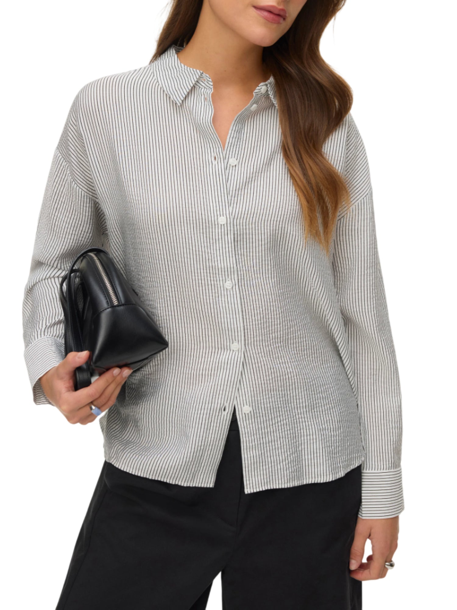 Vero Moda camicia donna in fantasia a righe bianco nero 10340687 SNOW WHITE-AMANDA BLACK VERO MODA 