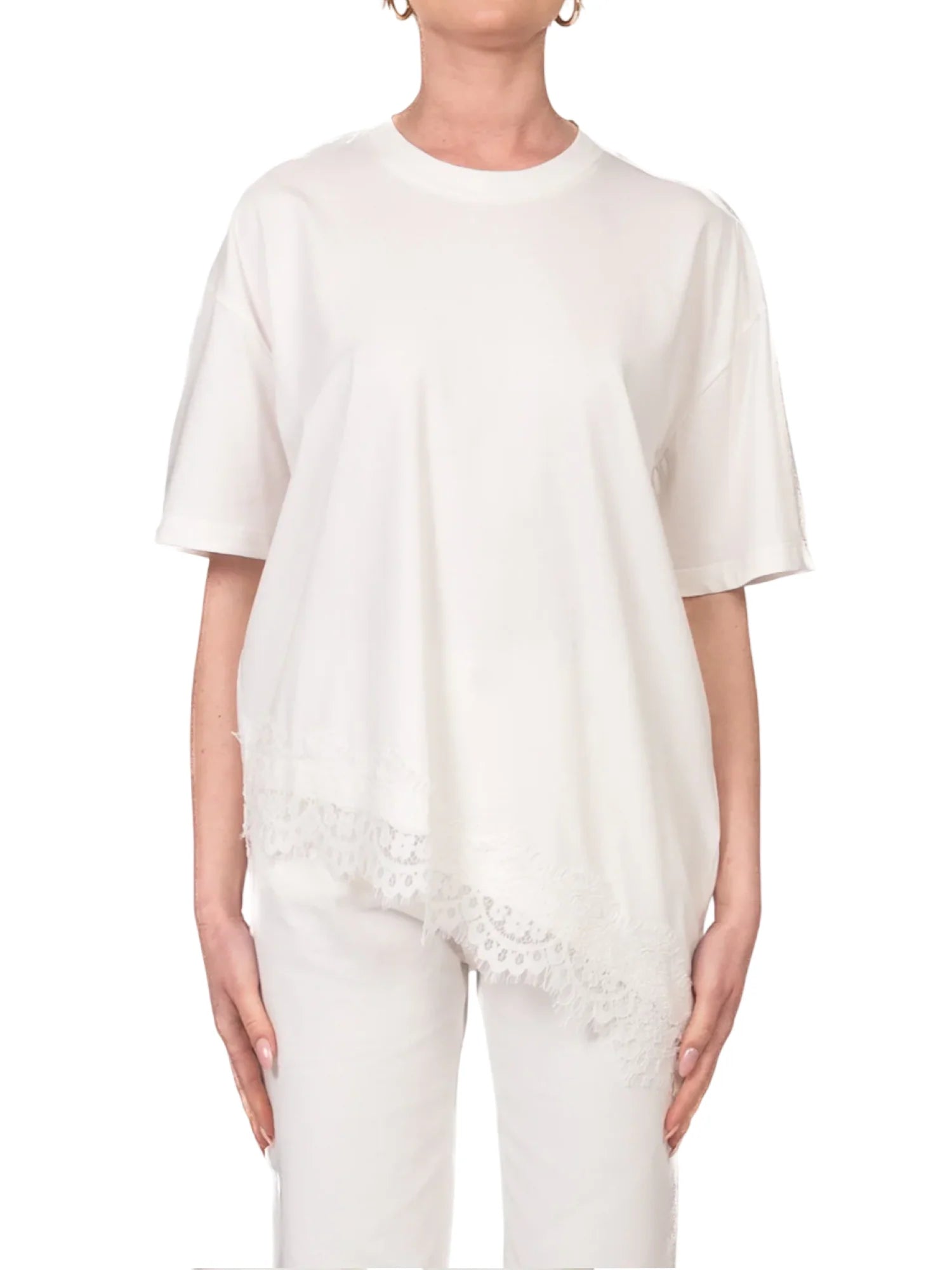 Vicolo T-shirt manica corta asimmetrica con pizzo panna RAB0598 NATURALE VICOLO 