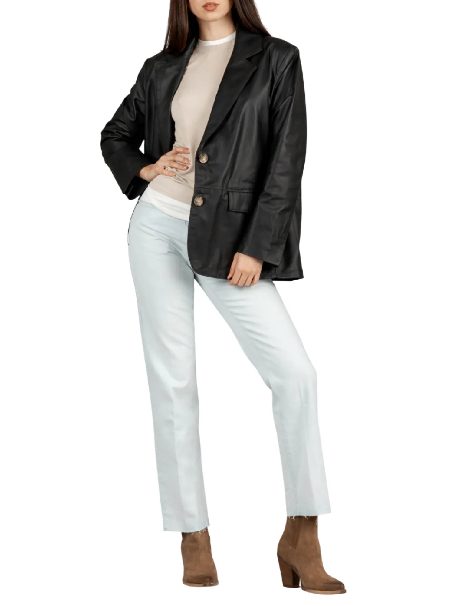 Vicolo giacca blazer donna in pelle nero TAB0178 NERO VICOLO 