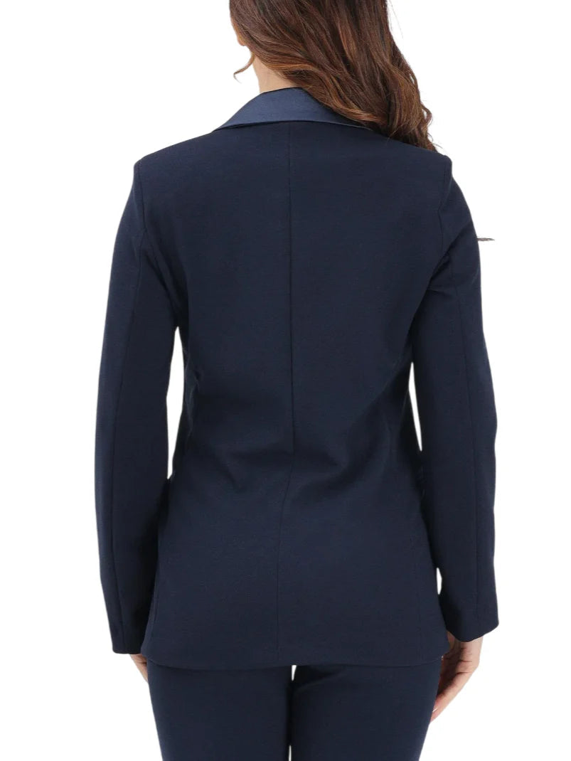 Vicolo giacca blazer monopetto con dettagli satin blu TAB0230 BLU VICOLO 