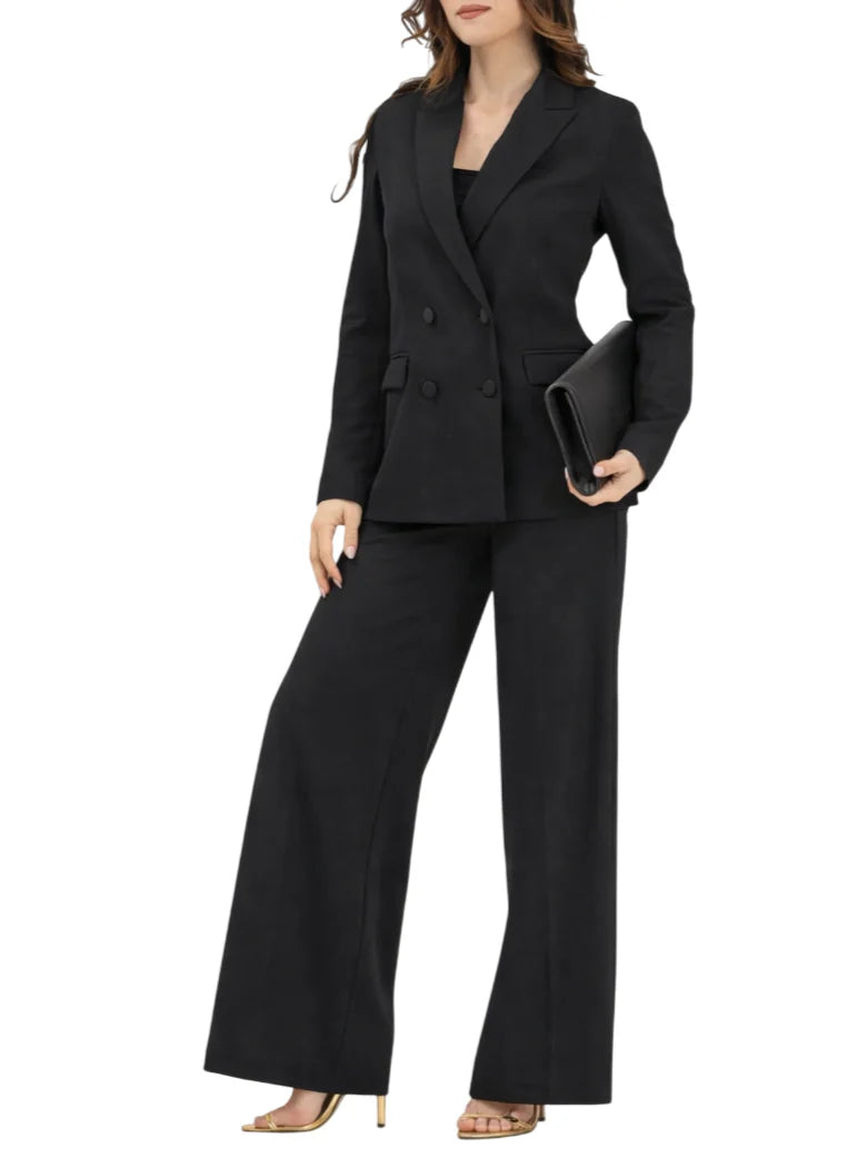 Vicolo pantaloni palazzo in tessuto crepe nero TAB0259 NERO VICOLO 