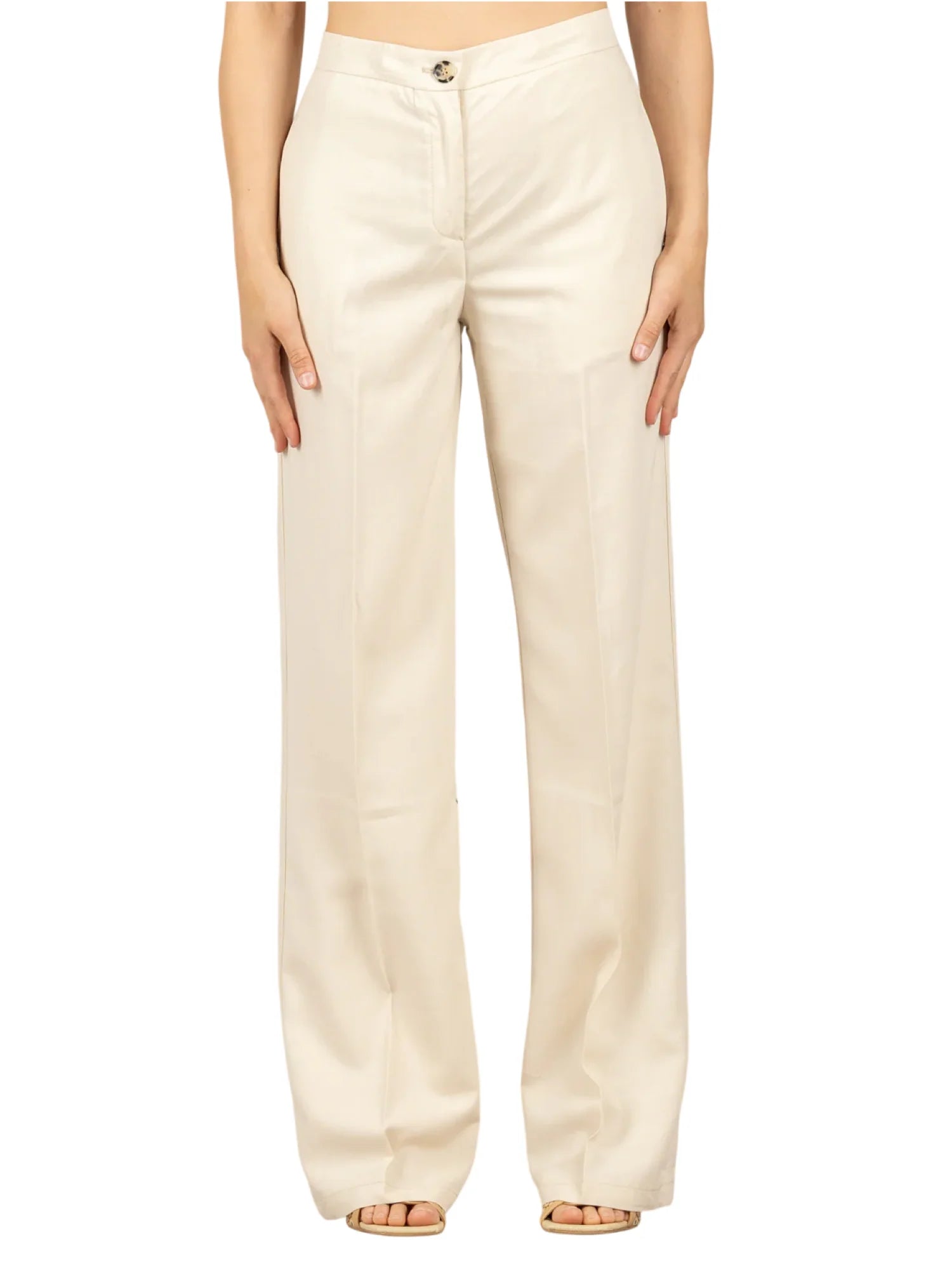 Vicolo pantaloni palazzo donna misto lino panna TAB1624 BURRO VICOLO 
