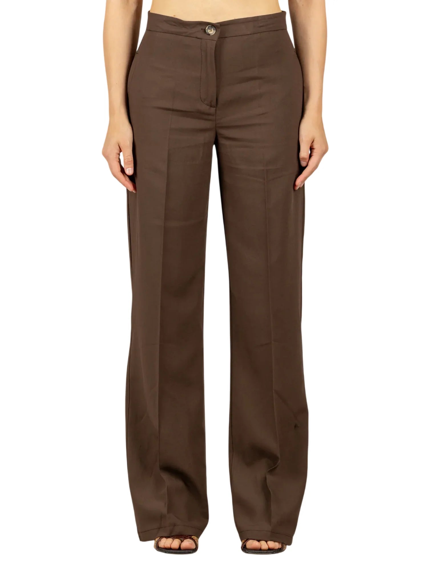 Vicolo pantaloni palazzo donna misto lino marrone TAB1624 MORO VICOLO 