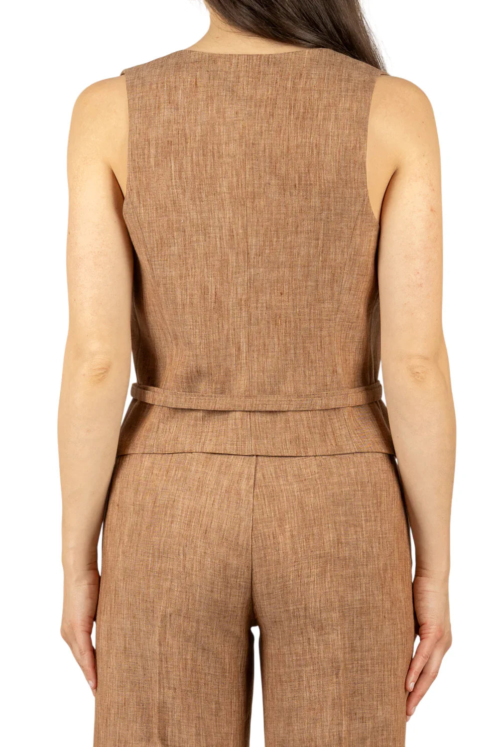 Vicolo gilet donna misto lino fiammato marrone TAB1728 TABACCO VICOLO 