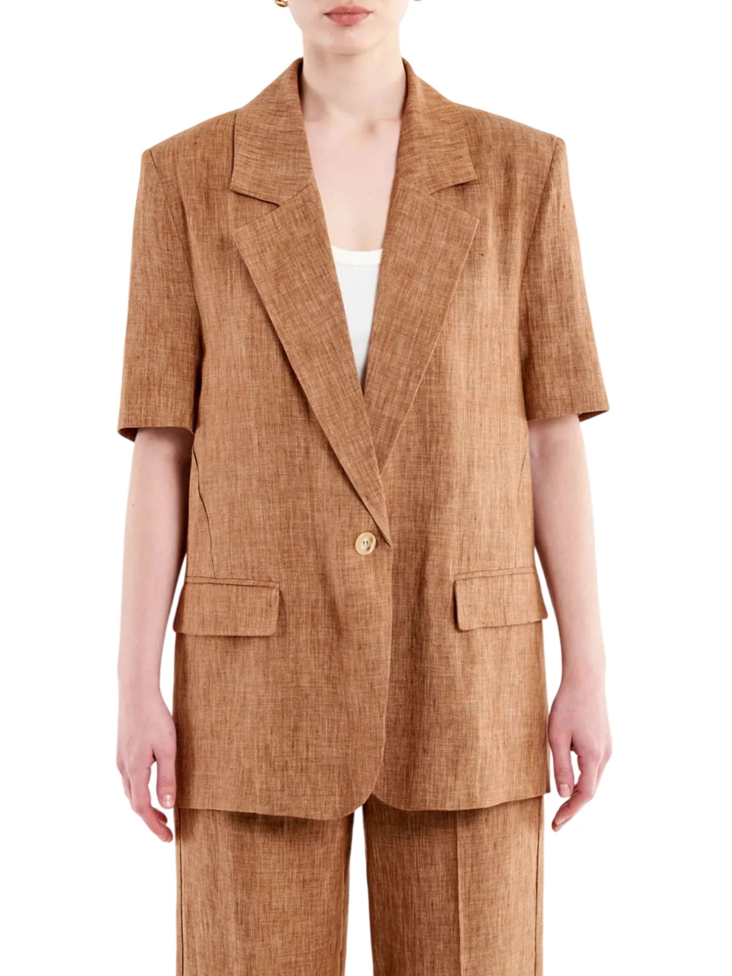 Vicolo giacca blazer manica corta misto lino fiammato marrone TAB1729 TABACCO VICOLO 