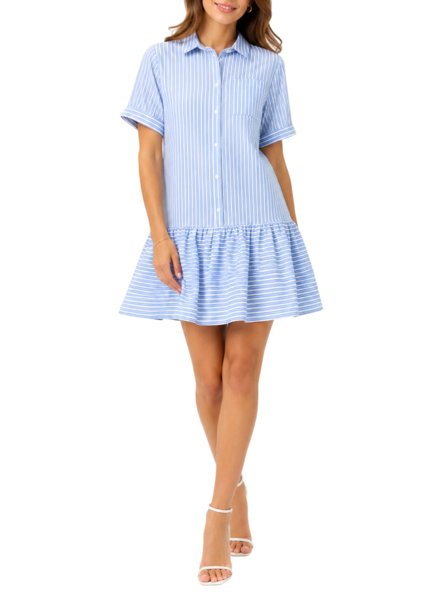 Vicolo abito corto a righe maniche a sbuffo celeste bianco TAB2793 NATURALE-AZZURRO VICOLO 
