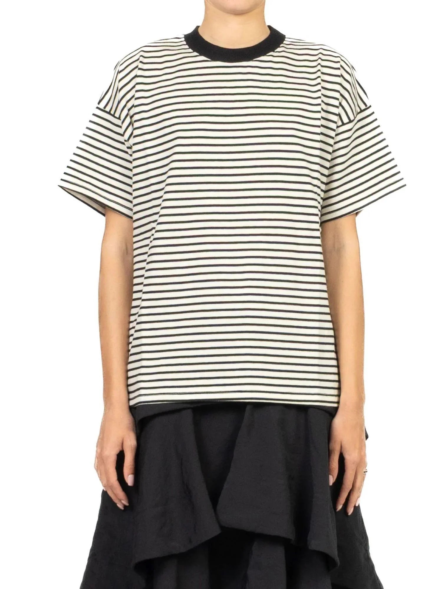 Vicolo T-shirt donna in cotone a righe panna nero UAB0315 BURRO-NERO VICOLO 