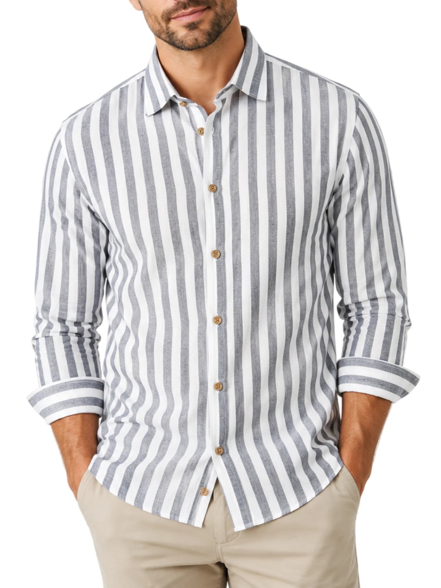 Yes Zee camicia uomo a righe misto lino bianco blu C505-U700 2710 YES-ZEE 
