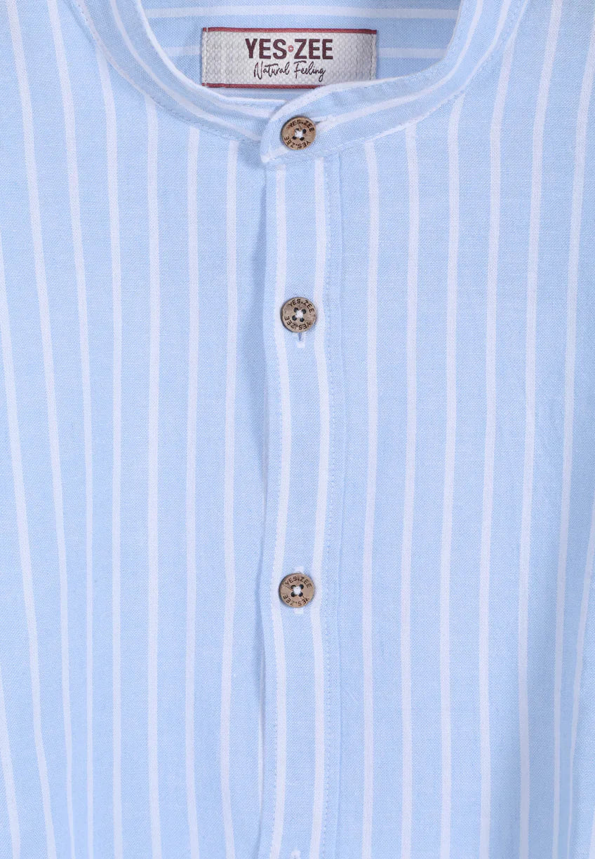 Yes Zee camicia uomo a righe misto lino celeste C512-UA00 2700 YES-ZEE 
