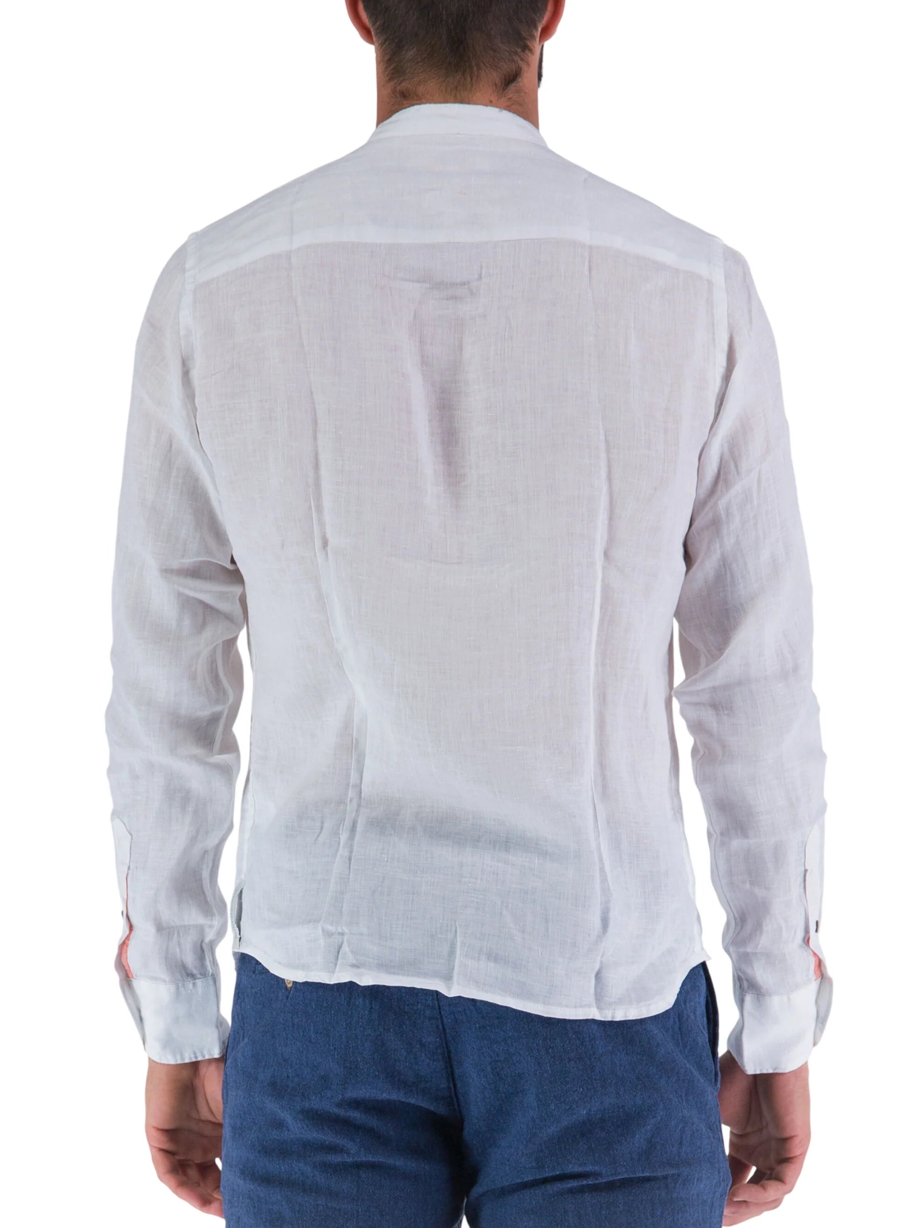 Yes Zee camicia alla coreana in lino manica lunga panna C512-UP00 0107 YES-ZEE 
