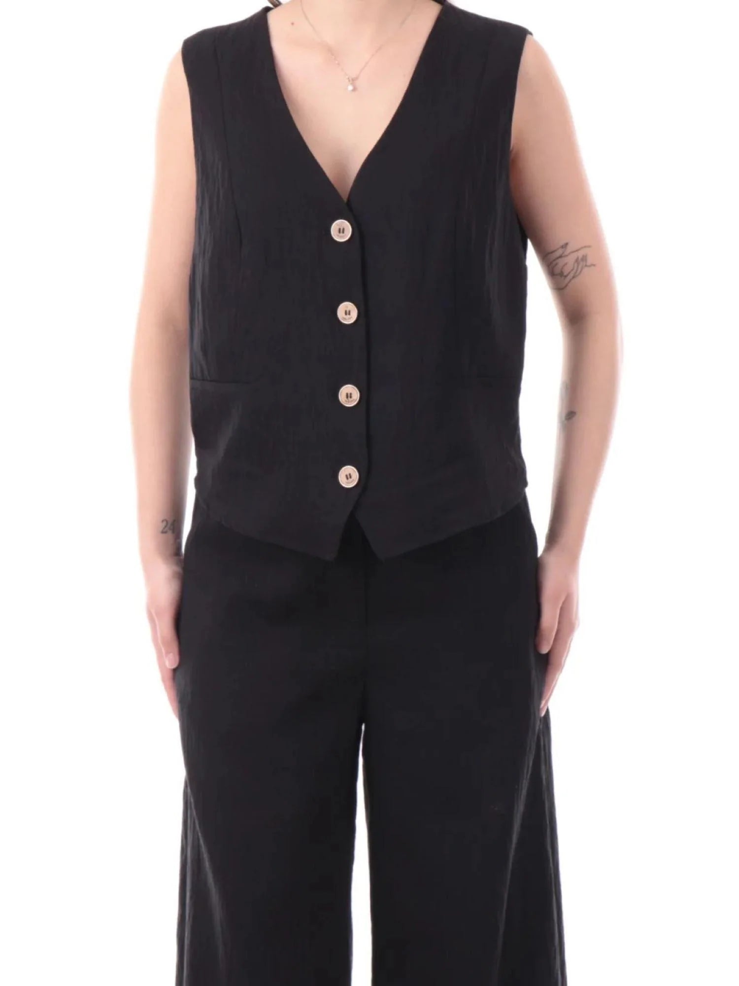 Yes Zee gilet donna misto lino nero G213-EV00 0801 YES-ZEE 