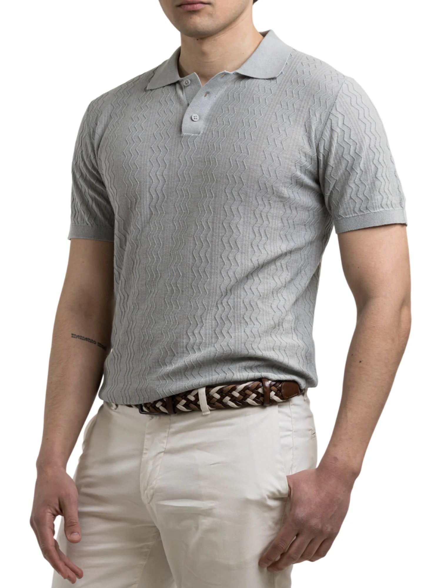 Yes Zee polo uomo in maglia trama chevron verde salvia M718-H600 0809 YES-ZEE 